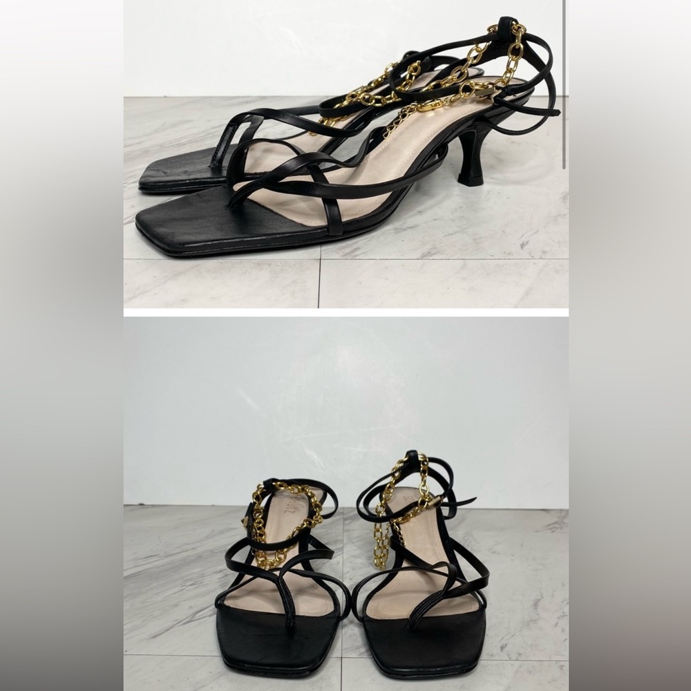 Schutz Sanny Chain Black Kitten Heel Sandal 10B